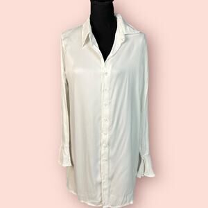 Anthropologie White Dress Shirt Button Down Long Sleeve Rue Stiic Medium Large